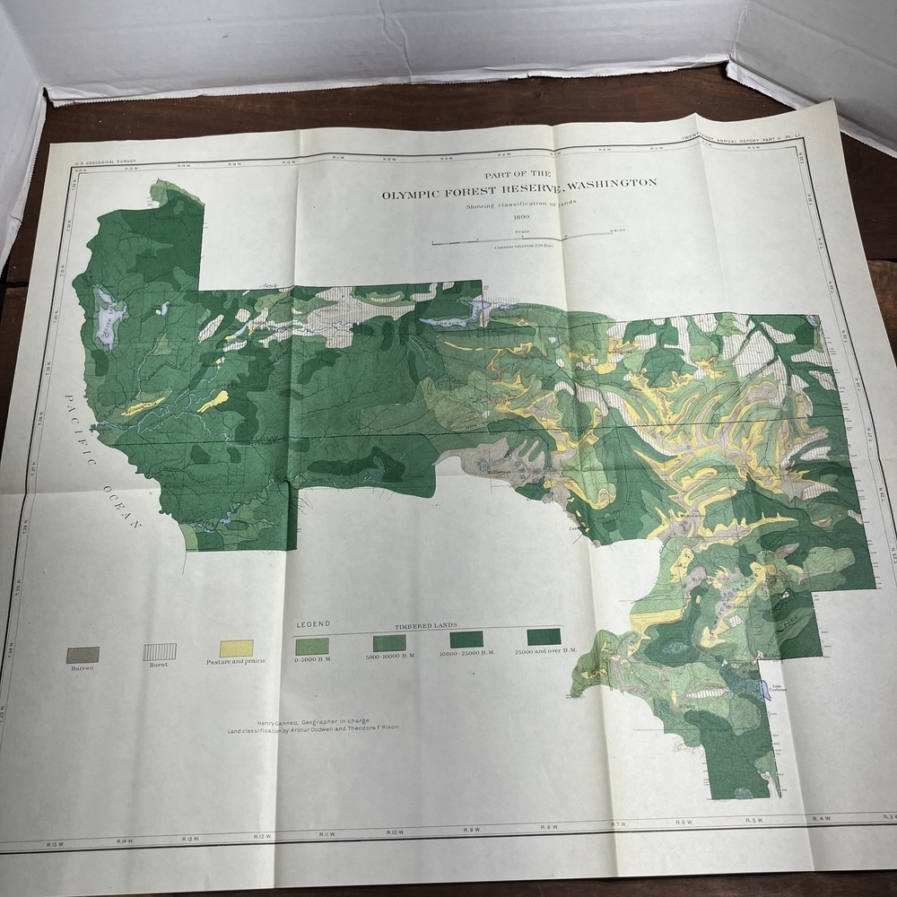 Vintage 1899 Olympic Forest Reserve Map Washington USGS Survey Julius Bien Litho